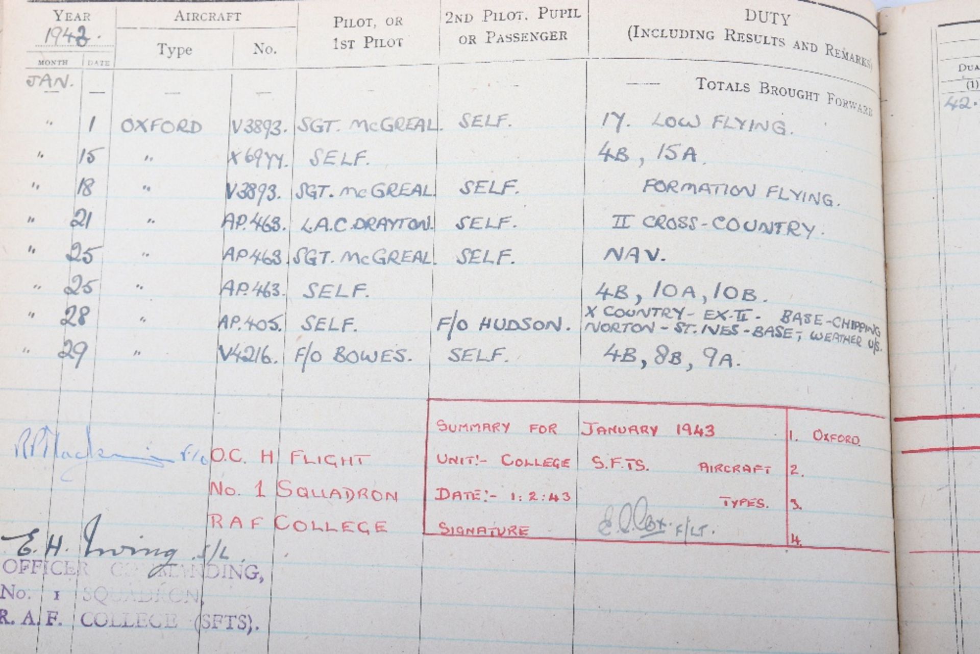 Royal Air Force Log Book Grouping of Flight Lieutenant E C Cox Number 15 and 29 Squadrons RAF, Serve - Bild 53 aus 87