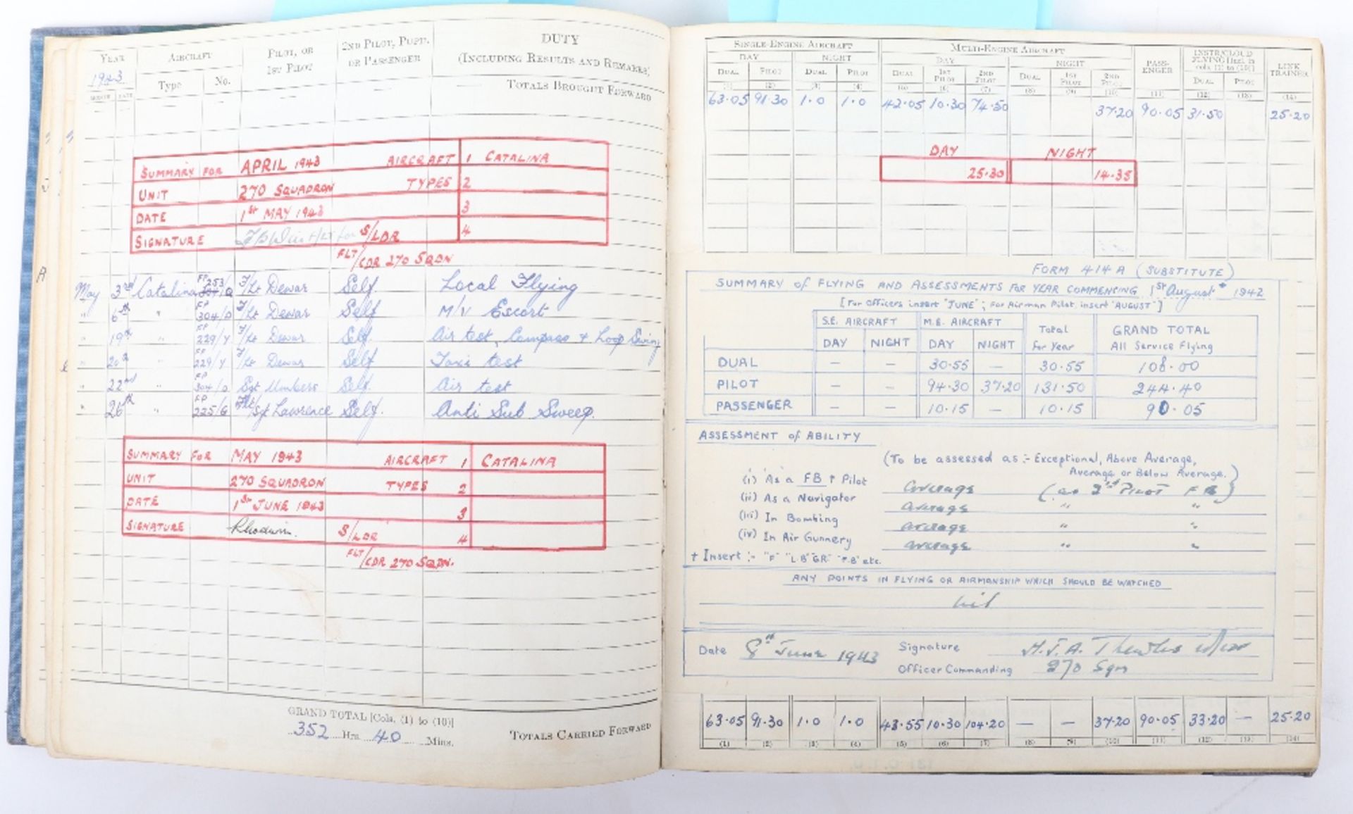 Royal Canadian Flying Log Book Log Book to Flt Lt. W.T.Fuller No 270/190/205 & 279 Squadrons - Bild 4 aus 10