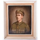 Oil on Board Portrait Painting of a WW1 Private Soldier of the Welsh Regiment