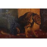 Paul Bullard (1918-1996) – oil on board, showing a dog on a chain. This is believed to show the dog