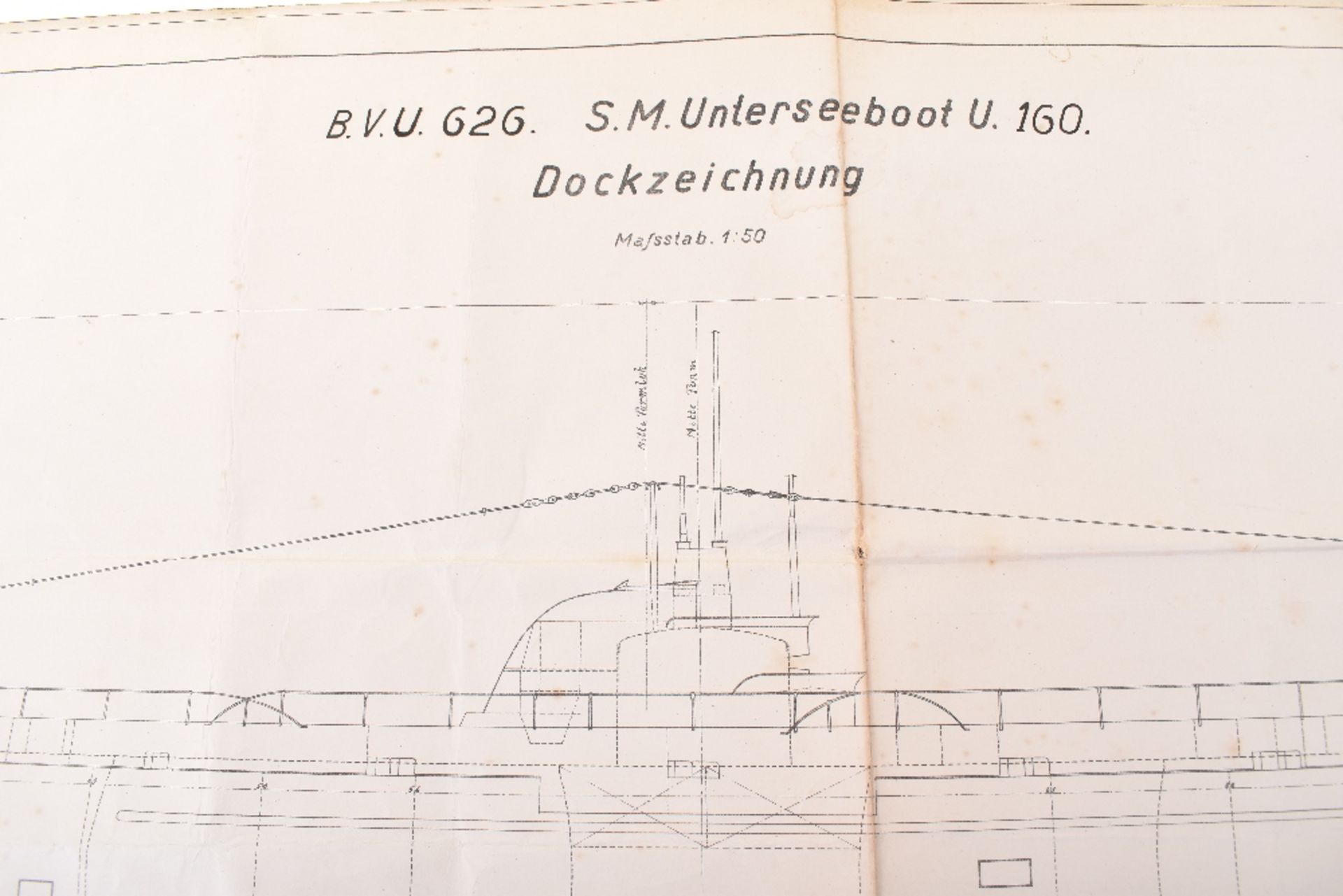 Rare Full Technical Specification Plans of Imperial German U-Boat U-160 - Image 3 of 8