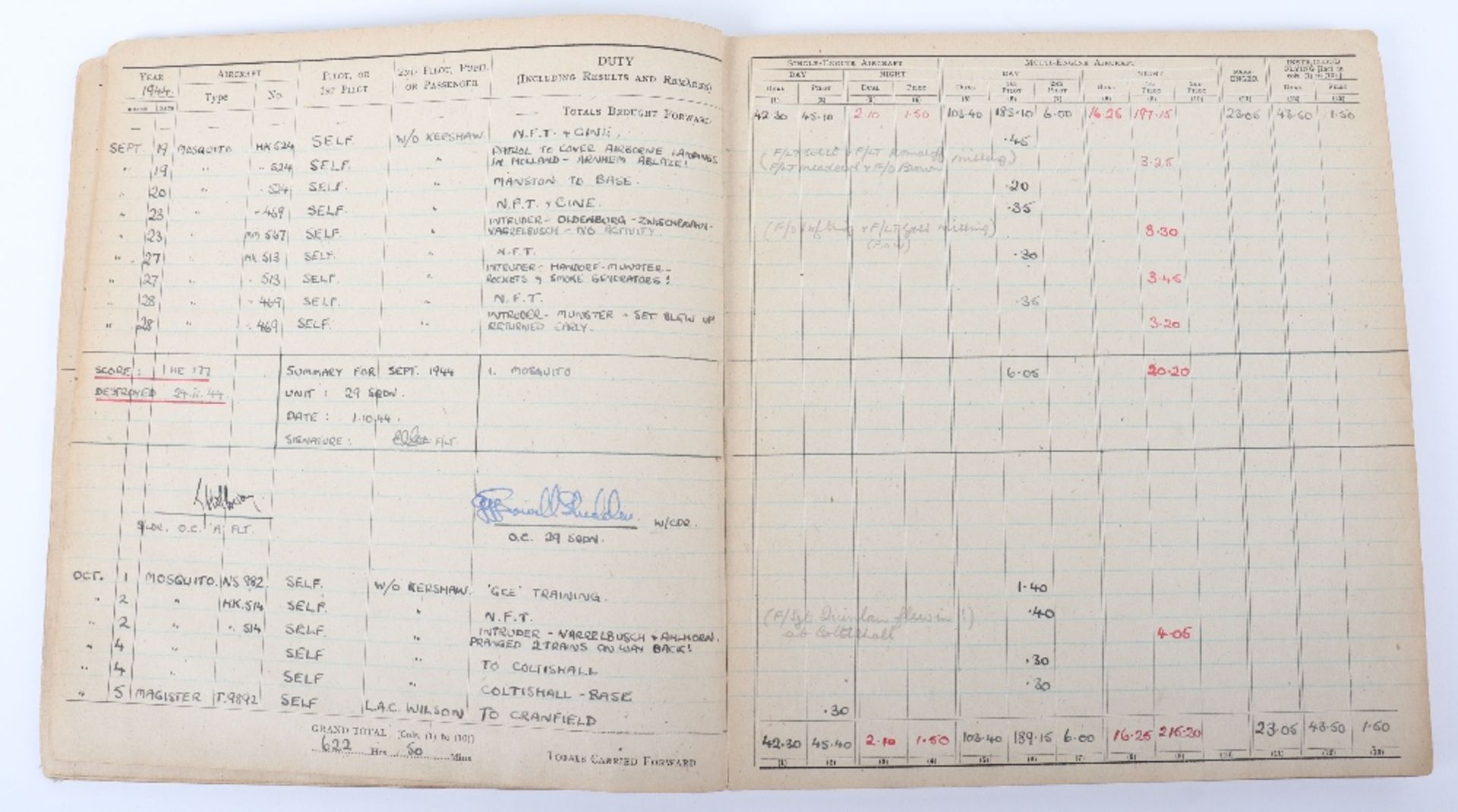 Royal Air Force Log Book Grouping of Flight Lieutenant E C Cox Number 15 and 29 Squadrons RAF, Serve - Bild 82 aus 87