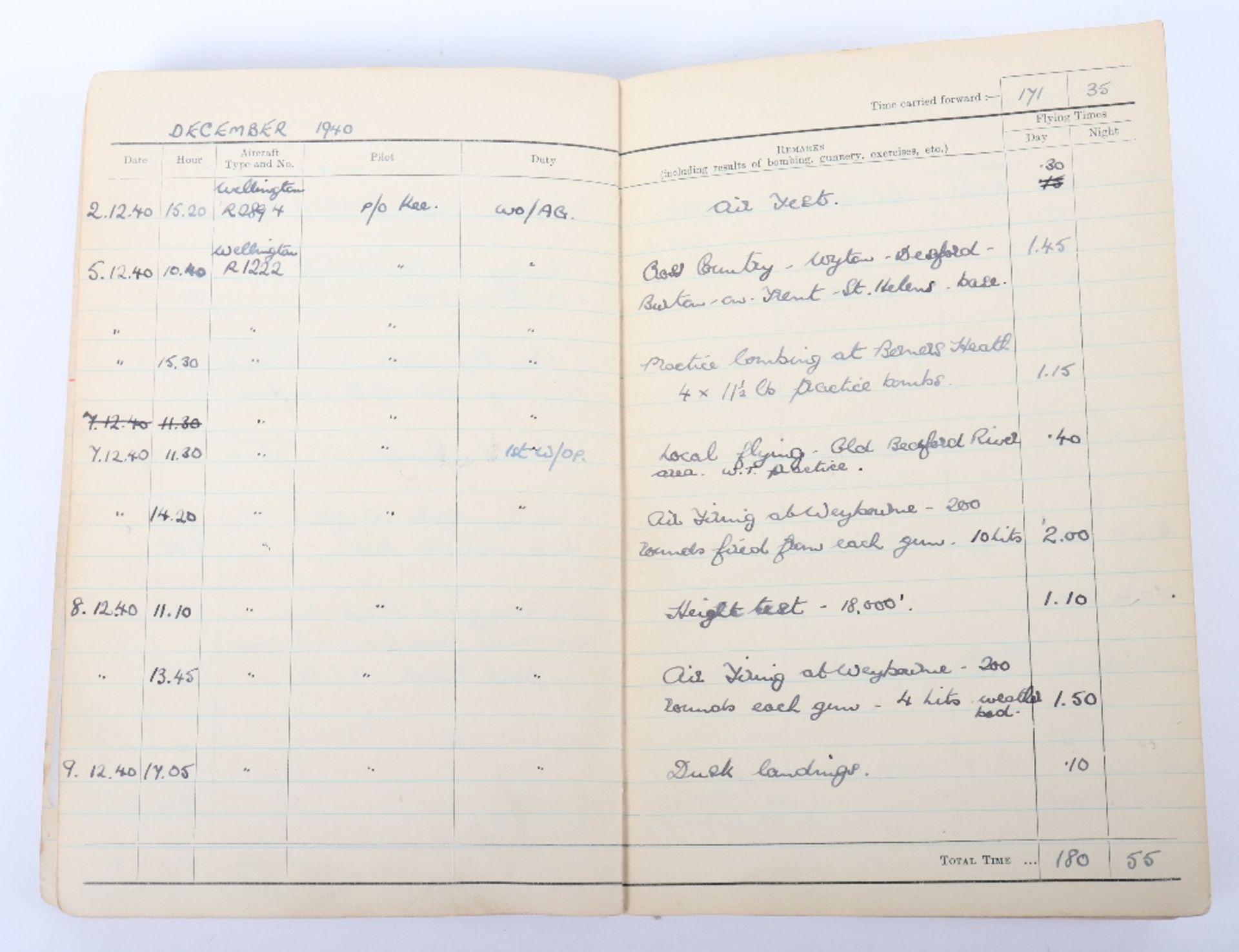 Royal Air Force Log Book Grouping of Flight Lieutenant E C Cox Number 15 and 29 Squadrons RAF, Serve - Image 32 of 87