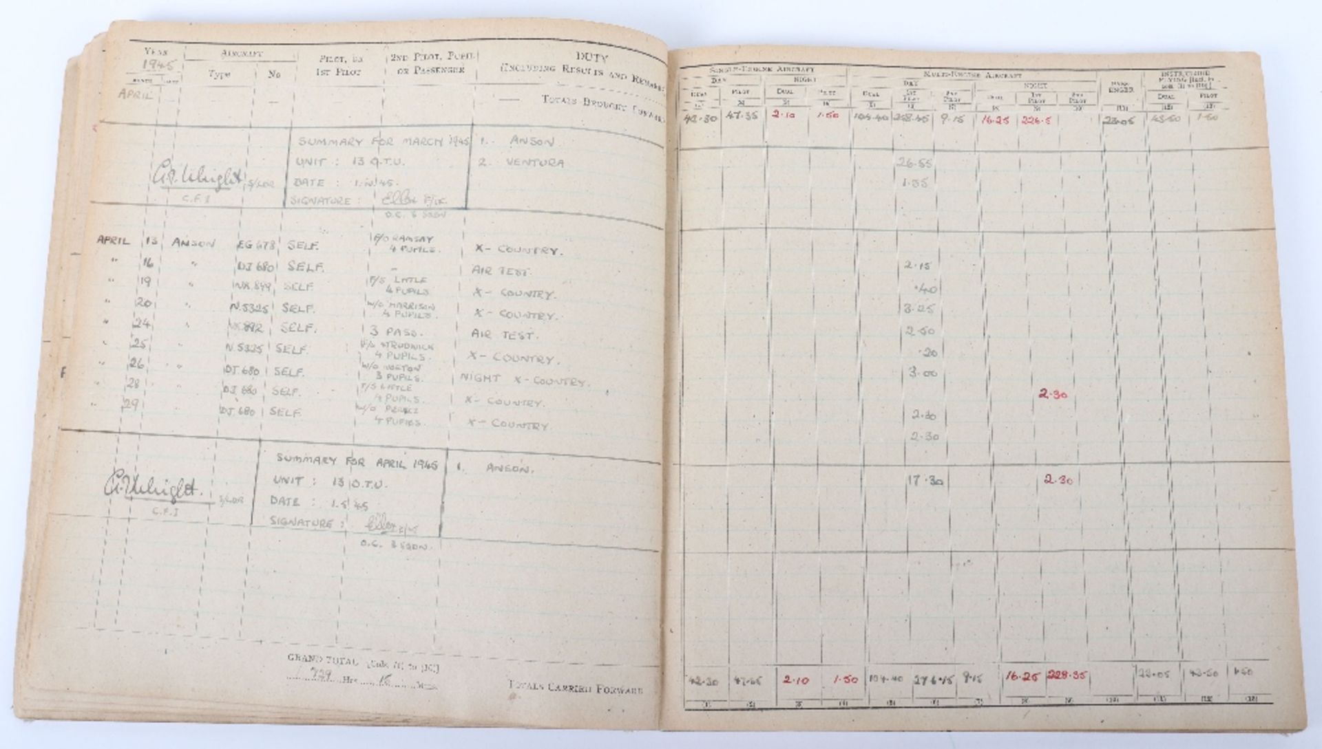 Royal Air Force Log Book Grouping of Flight Lieutenant E C Cox Number 15 and 29 Squadrons RAF, Serve - Image 86 of 87