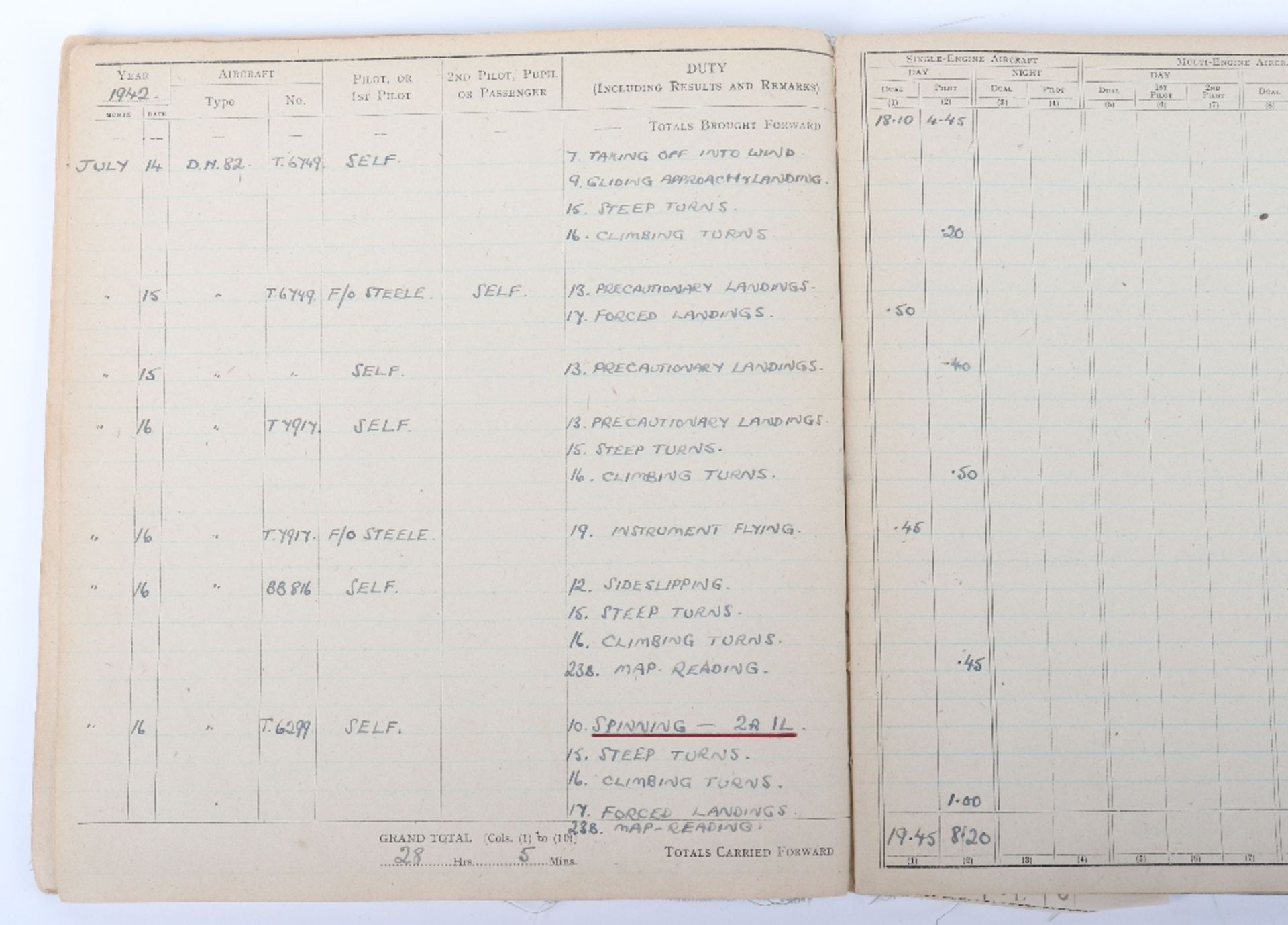 Royal Air Force Log Book Grouping of Flight Lieutenant E C Cox Number 15 and 29 Squadrons RAF, Serve - Image 43 of 87