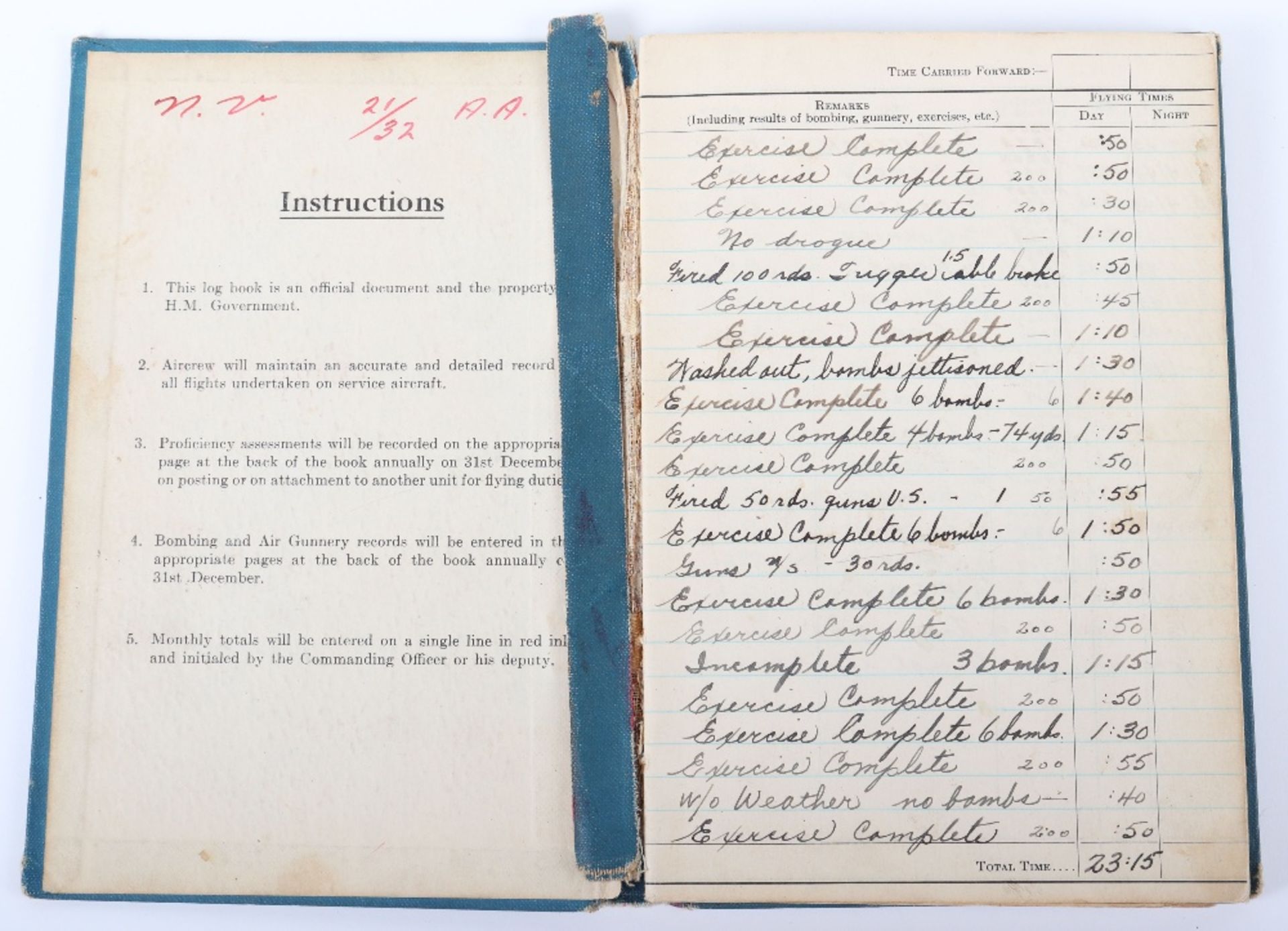 Interesting Royal Canadian Air Force Flying Log book of J.P. Werbowecki Navigator in Mitchell's with - Bild 2 aus 14