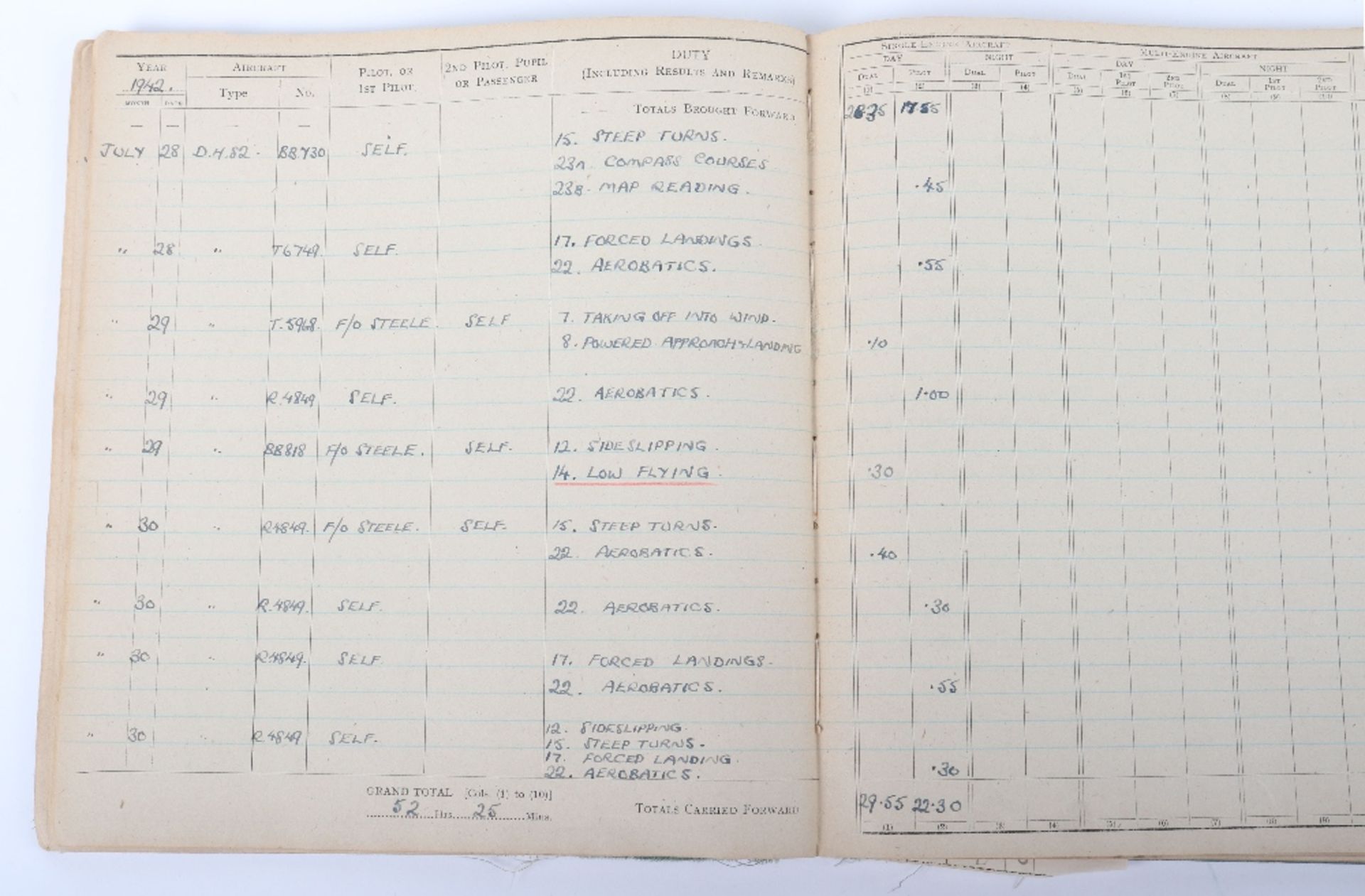 Royal Air Force Log Book Grouping of Flight Lieutenant E C Cox Number 15 and 29 Squadrons RAF, Serve - Image 44 of 87