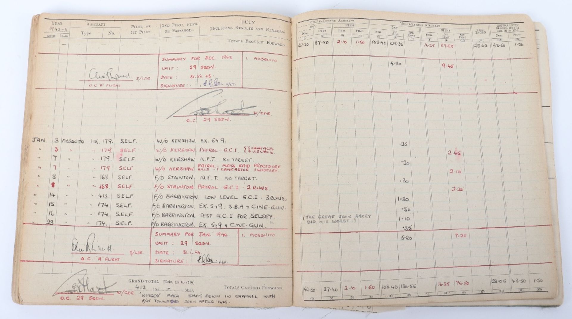 Royal Air Force Log Book Grouping of Flight Lieutenant E C Cox Number 15 and 29 Squadrons RAF, Serve - Bild 63 aus 87