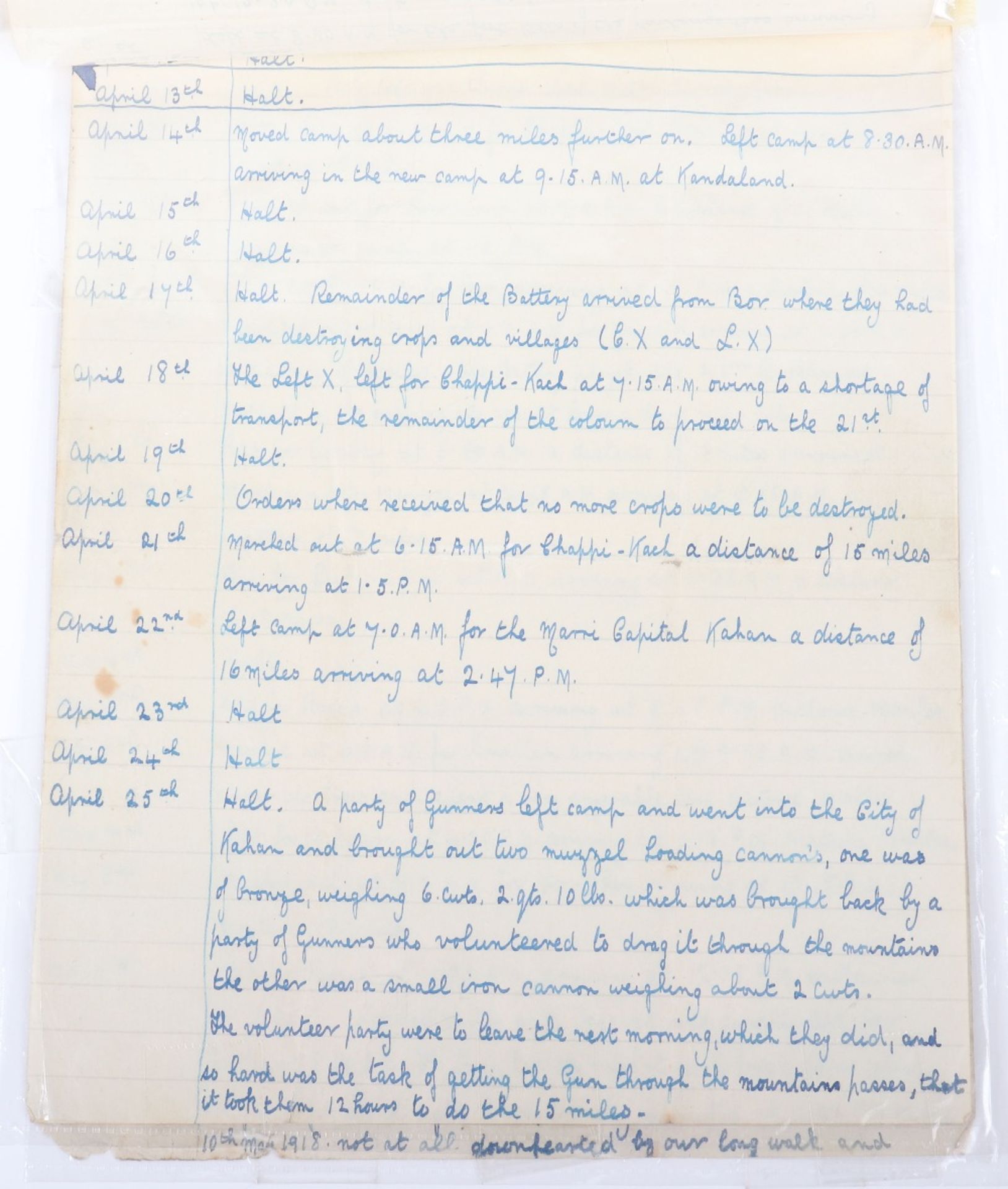 The Marri Field Force March to May 1918 (Buluchistan) Diarised Handwritten Account - Bild 14 aus 34