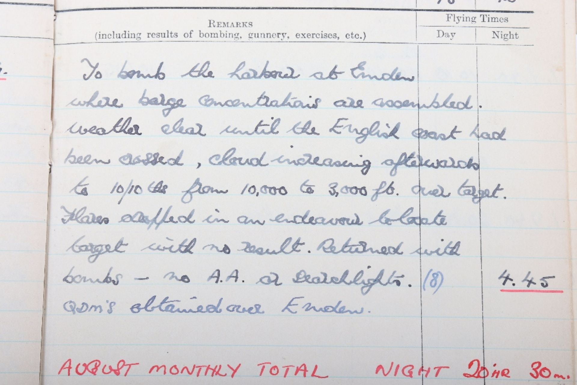 Royal Air Force Log Book Grouping of Flight Lieutenant E C Cox Number 15 and 29 Squadrons RAF, Serve - Image 21 of 87