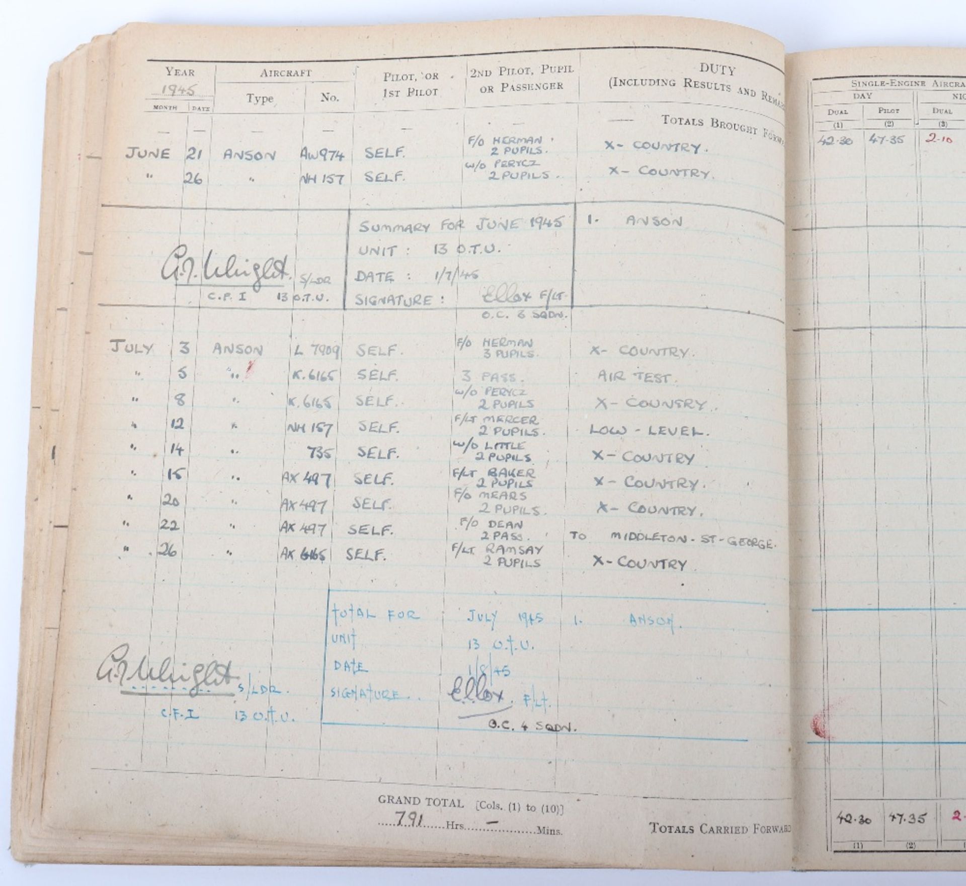 Royal Air Force Log Book Grouping of Flight Lieutenant E C Cox Number 15 and 29 Squadrons RAF, Serve - Image 87 of 87