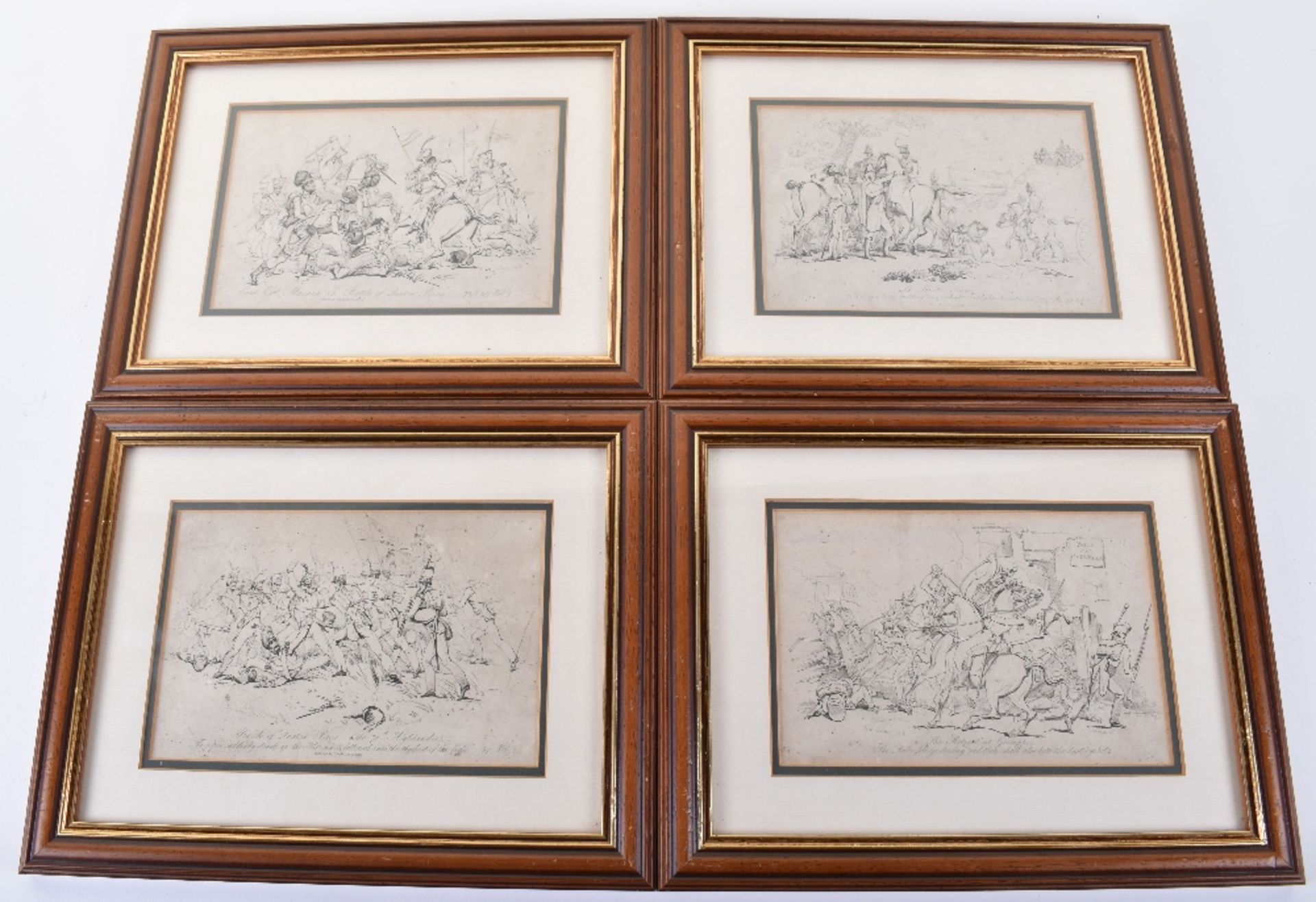 4x Framed and Glazed Etched Plates Battle of Waterloo Interest,