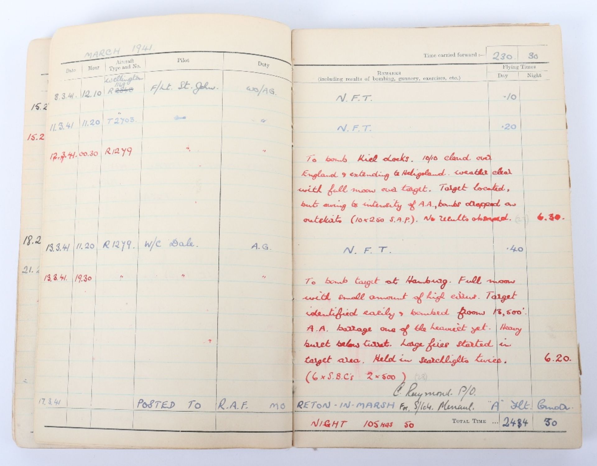 Royal Air Force Log Book Grouping of Flight Lieutenant E C Cox Number 15 and 29 Squadrons RAF, Serve - Image 34 of 87