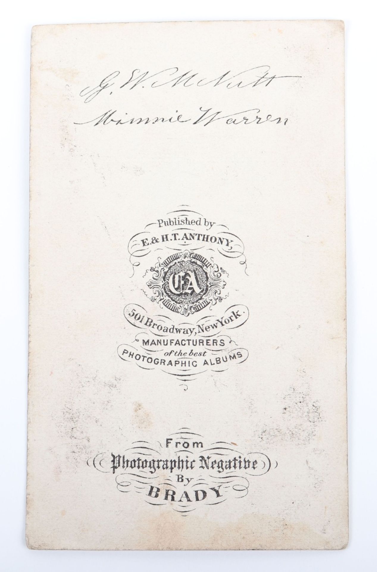 Rare Matthew Brady c.1863 Carte de Viste of Commodore Nutt [George Washington Morrison Nutt] and Mis - Image 2 of 5