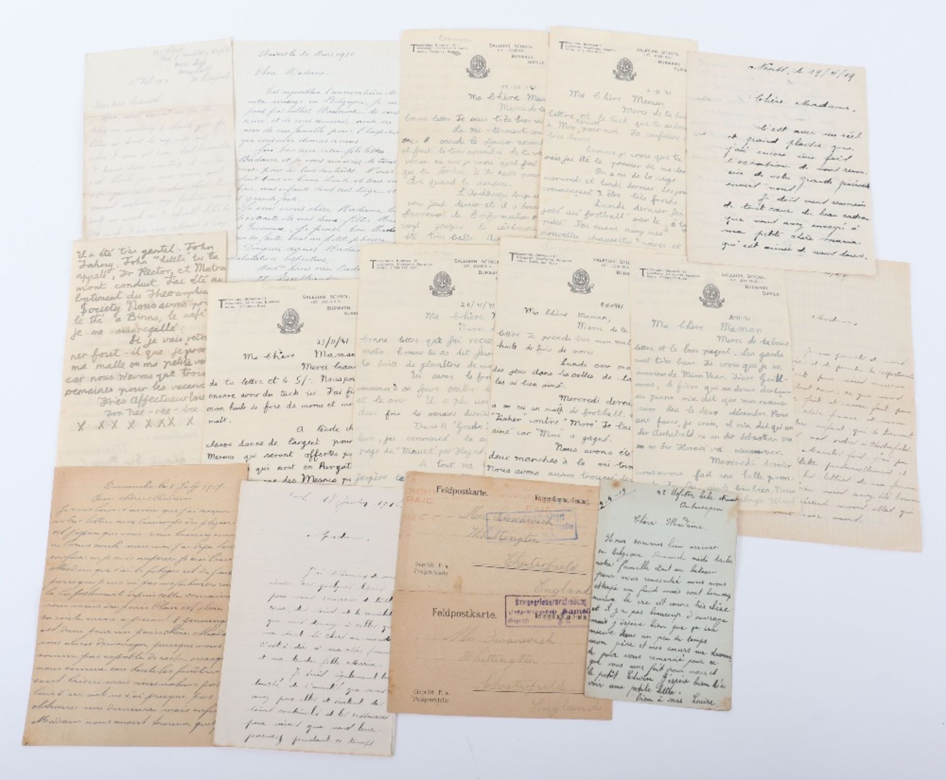 Archive of Letters etc. to a Mrs E. Swanick of Chesterfield who Supported POW's and Refugees in WWI - Image 9 of 12