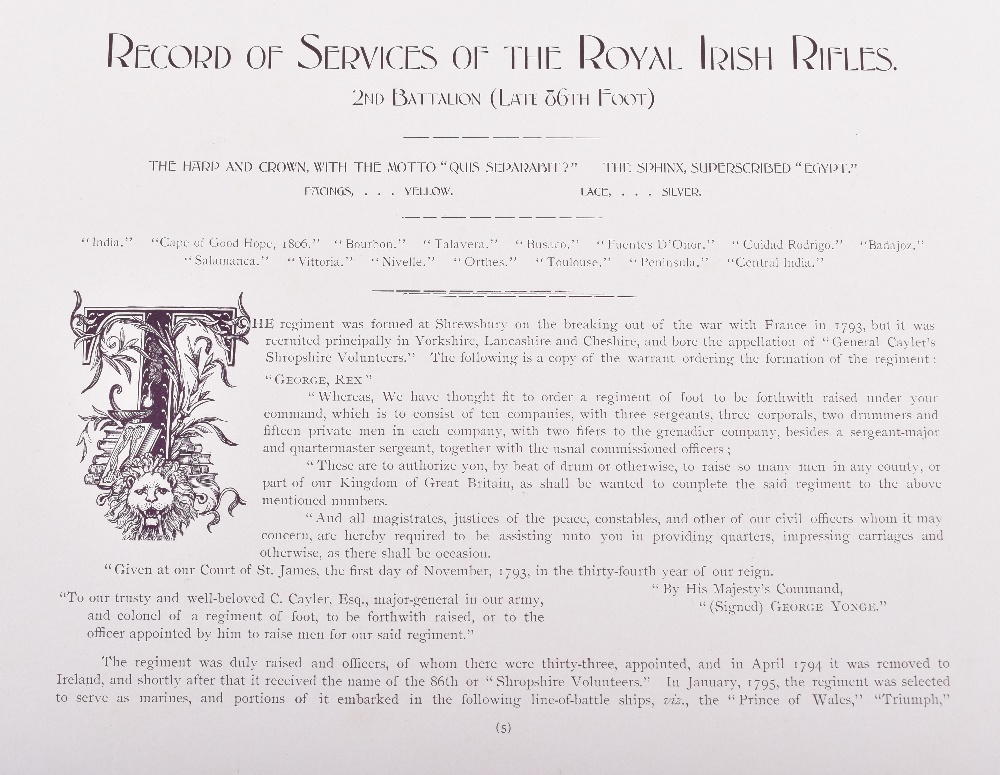 Royal Irish Rifles 2nd Battalion – The Record of the Service of the Battalion - Image 7 of 11