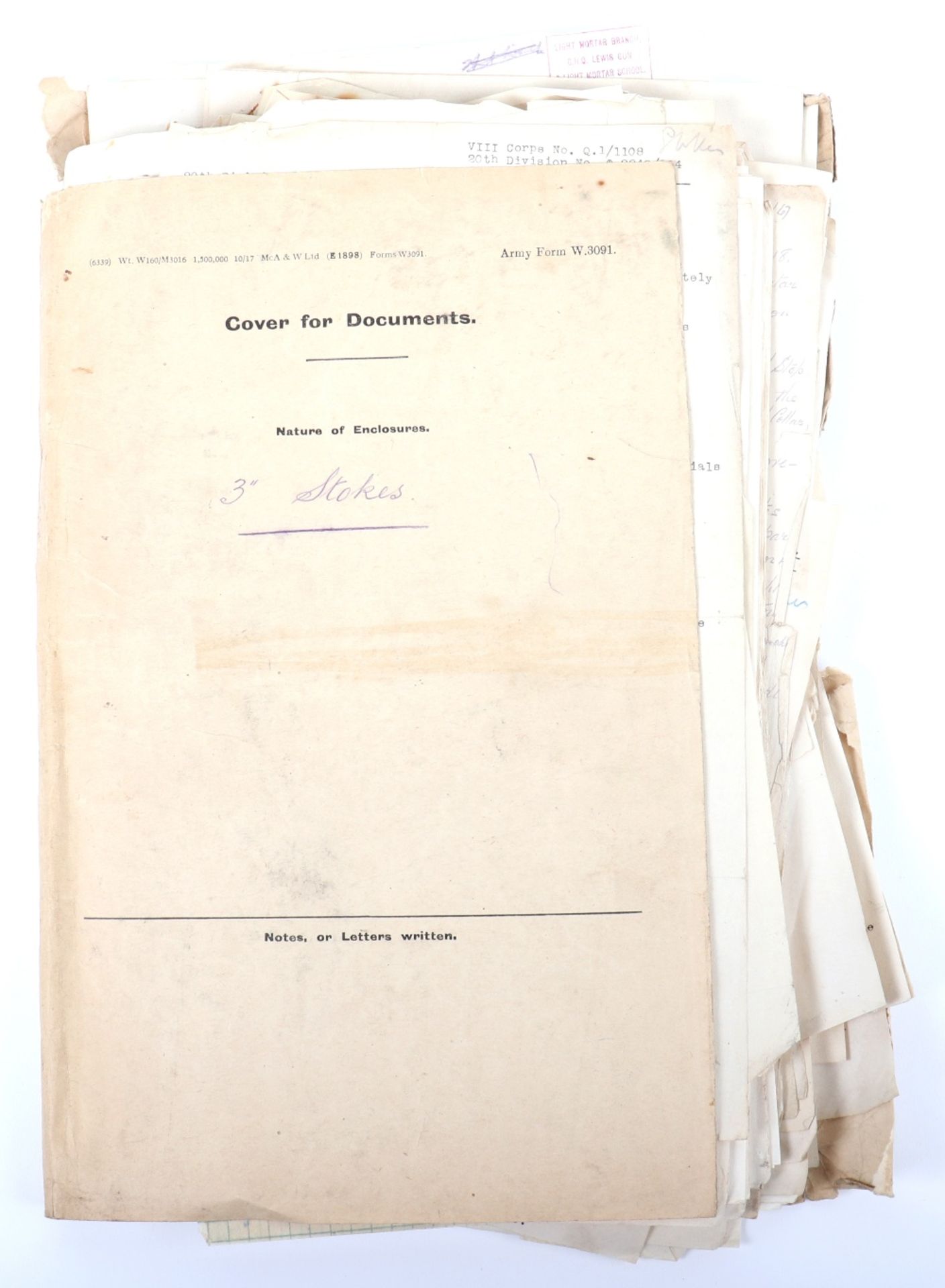 Important and Unusual Original Training Material Relating to the 3" Stokes Mortar issued at GHQ Ligh