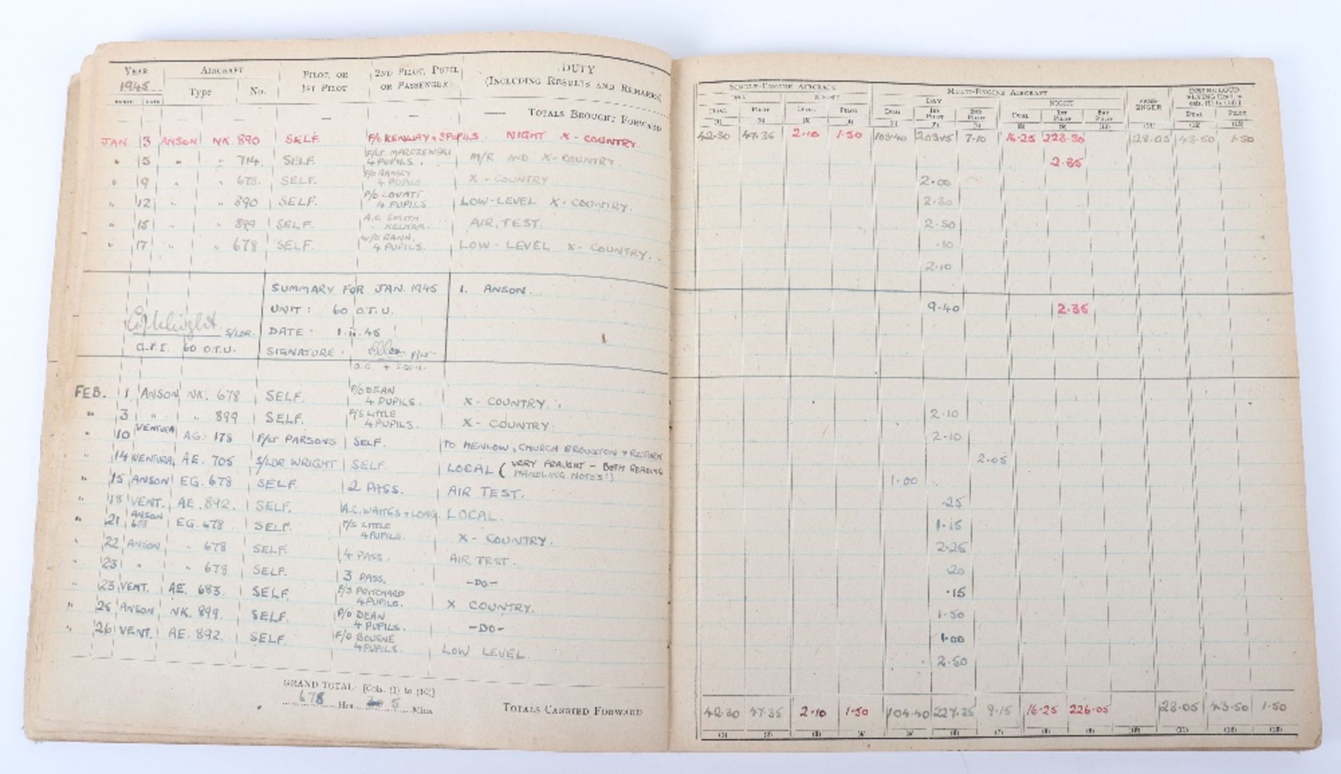 Royal Air Force Log Book Grouping of Flight Lieutenant E C Cox Number 15 and 29 Squadrons RAF, Serve - Image 85 of 87