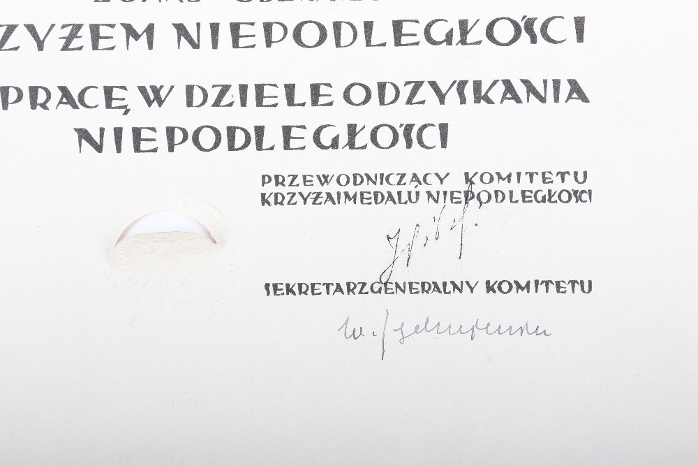 Polish Independence Cross with Award Diploma Citation - Image 3 of 5