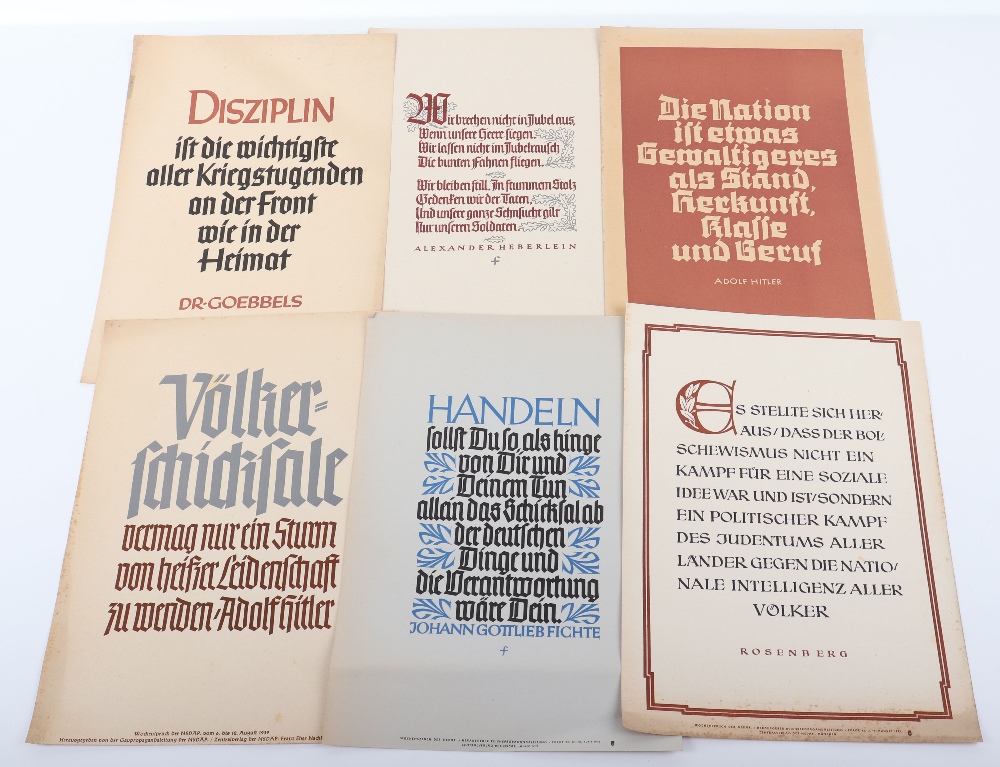 25x Third Reich NSDAP Illustrated “Wochenspruch” Printed Pages