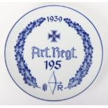 Third Reich Artillery Regiment 195 Regimental Plate by Meissen