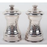 A pair of silver peppermills, Roberts & Belk, Birmingham 1979,