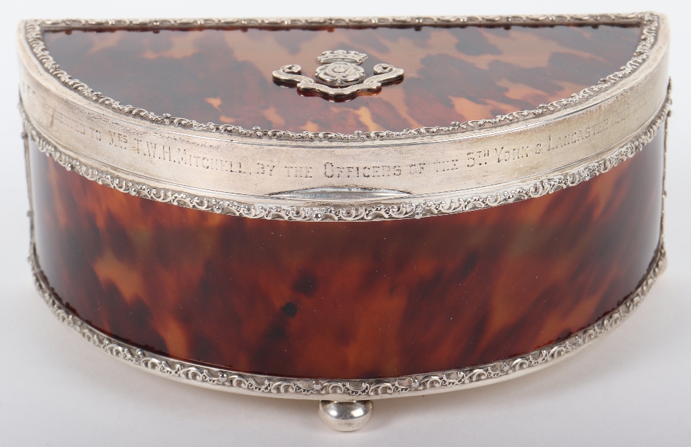 A silver and tortoiseshell Regimental box for the 5th Battalion York & Lancaster Regiment 1914,