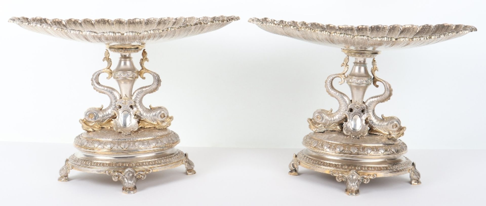 A pair of Continental silver gilt tazzas, German early 20th century