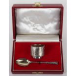 An egg cup and spoon in box, Sheffield 1972,