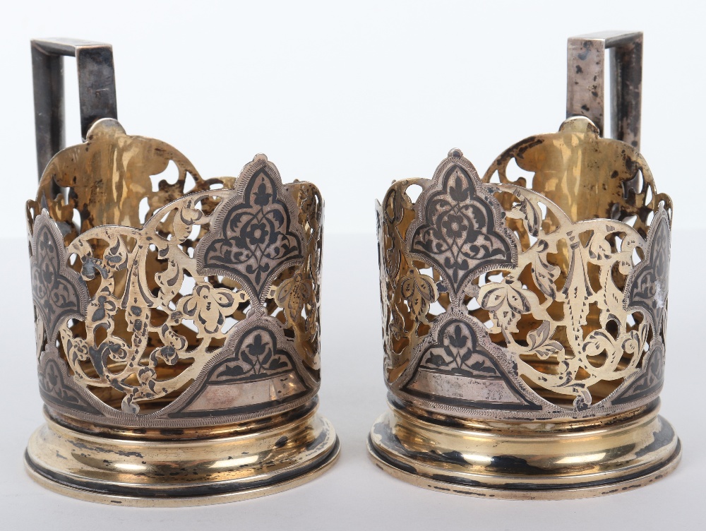 A pair of Russian tea glass holders, unmarked