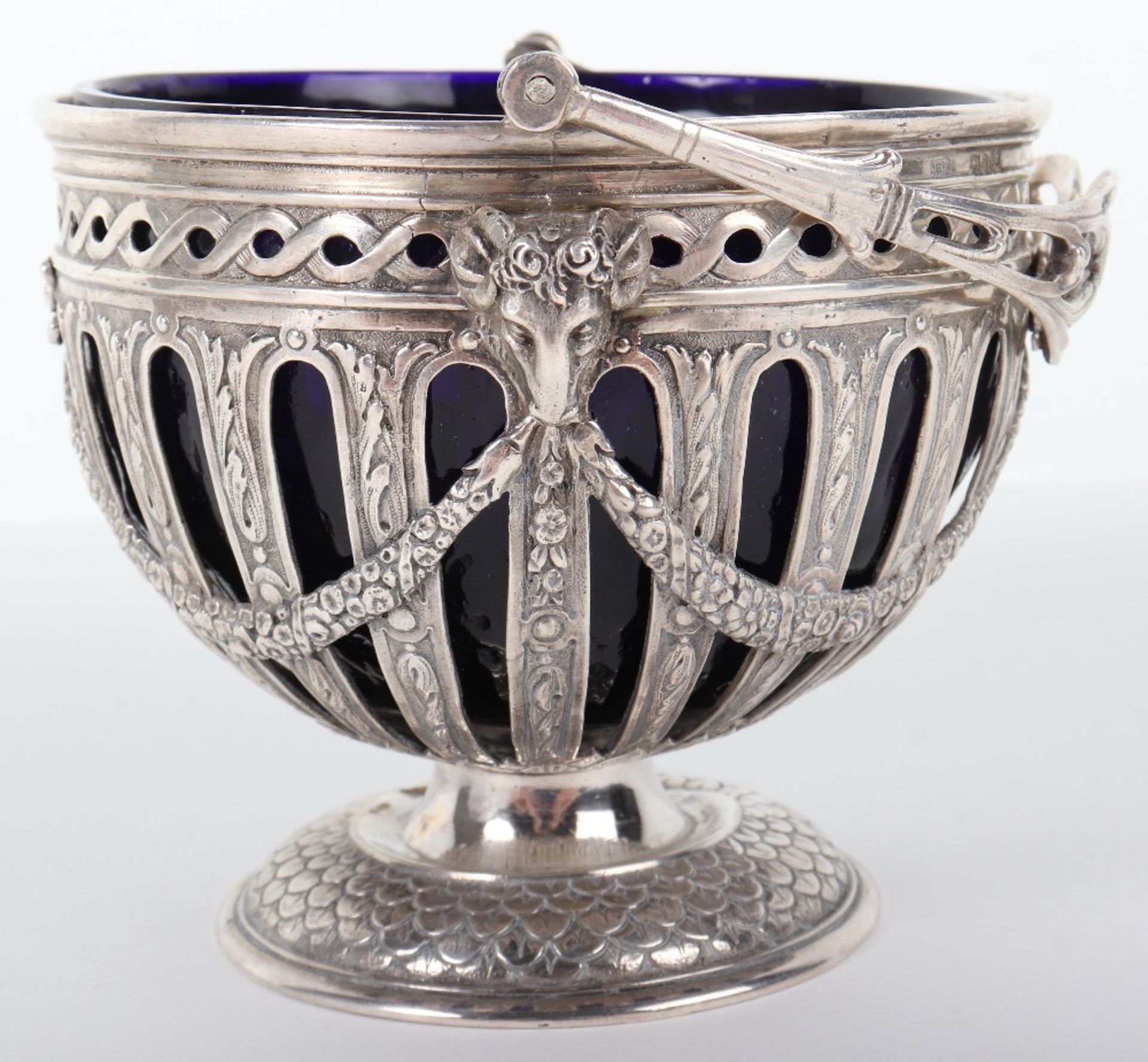 An unusual early 20th century silver and glass sugar bowl marked 930 to base, London 1902, John Geor - Bild 4 aus 11