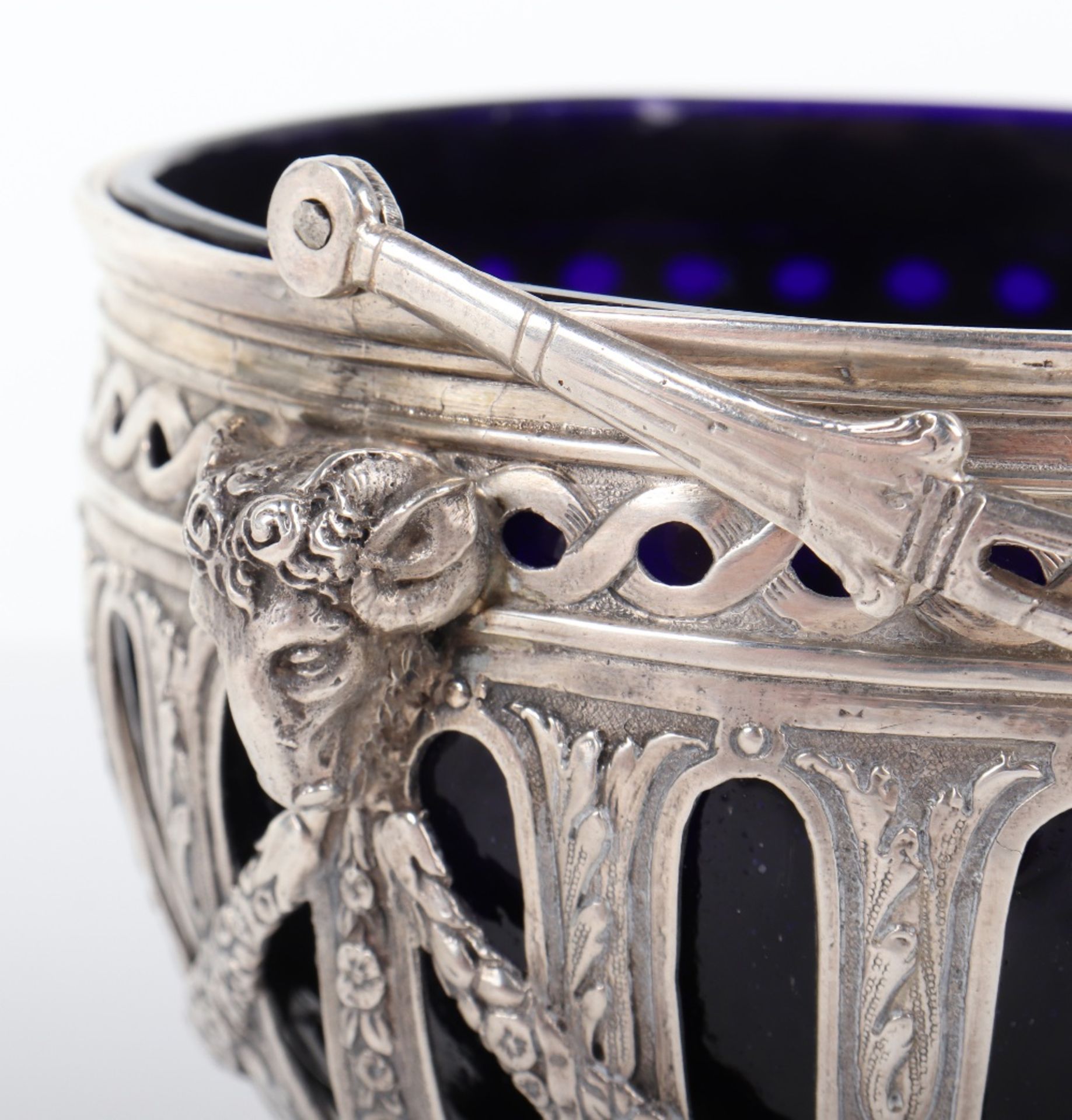 An unusual early 20th century silver and glass sugar bowl marked 930 to base, London 1902, John Geor - Bild 5 aus 11