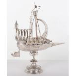 A Continental silver nef, galleon, import marks London 1900