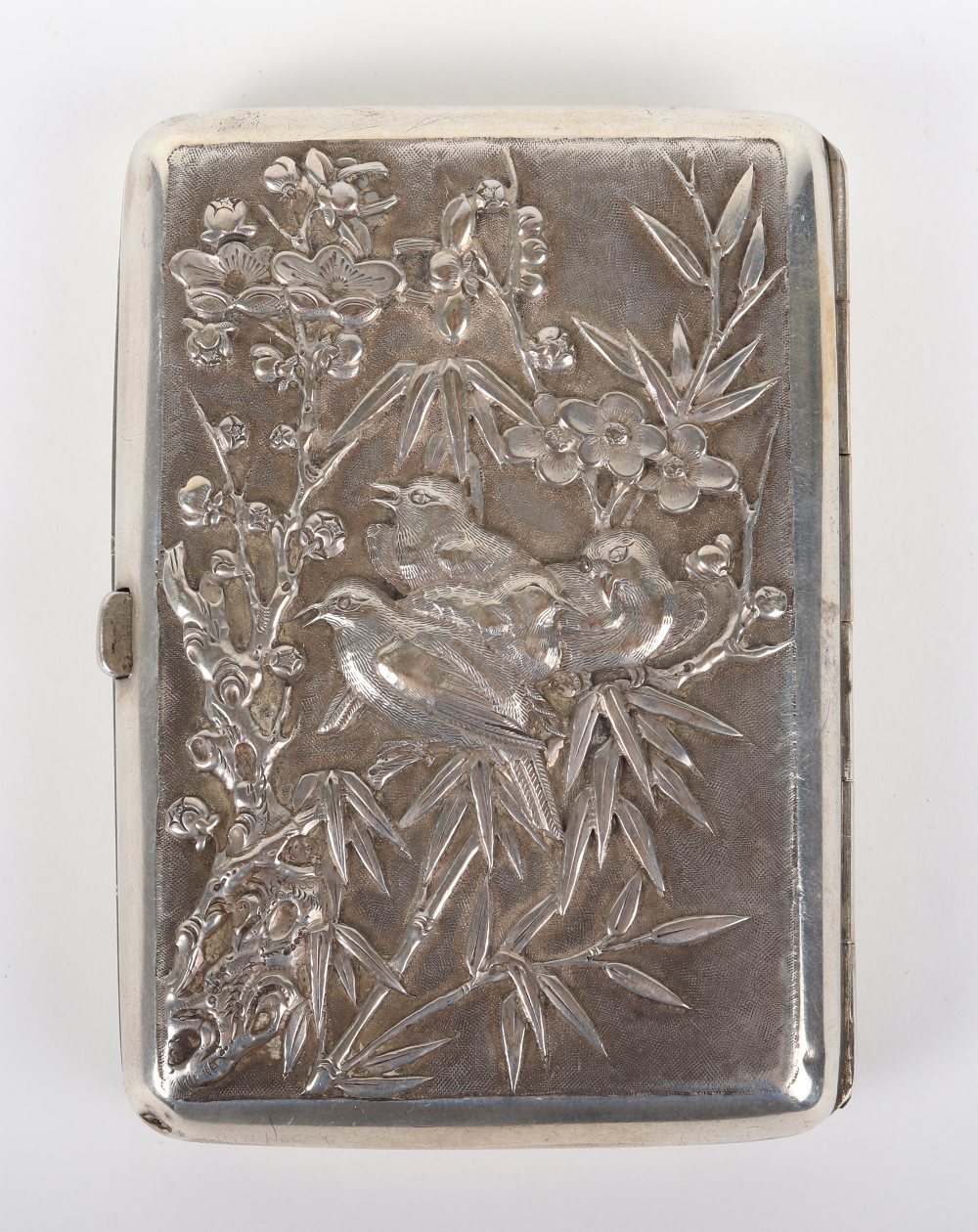 A Chinese silver cigarette case, unmarked