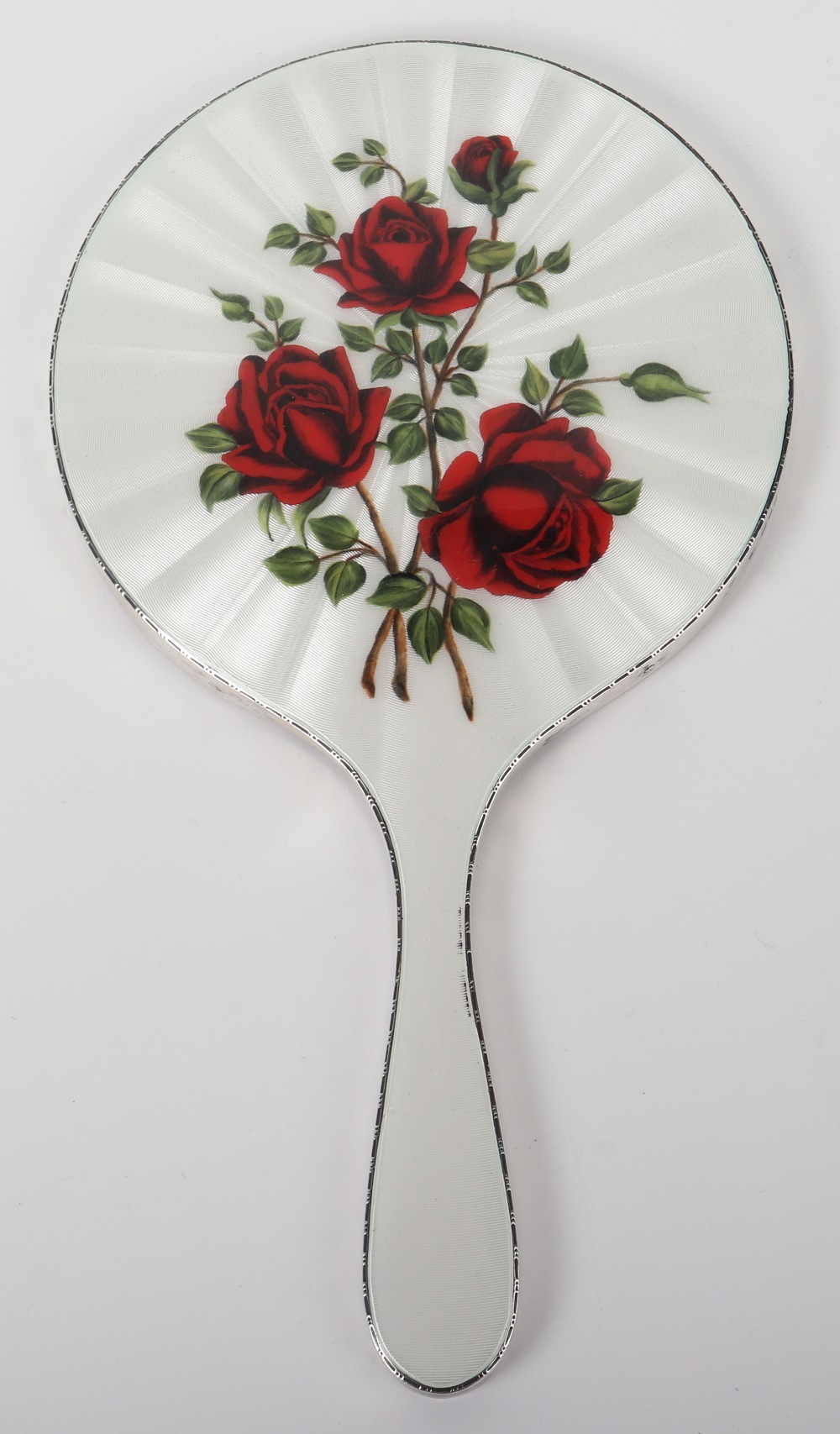 A 20th century silver and enamel hand mirror, London 1959 - Image 2 of 6