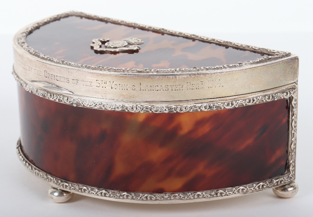 A silver and tortoiseshell Regimental box for the 5th Battalion York & Lancaster Regiment 1914, - Image 6 of 12