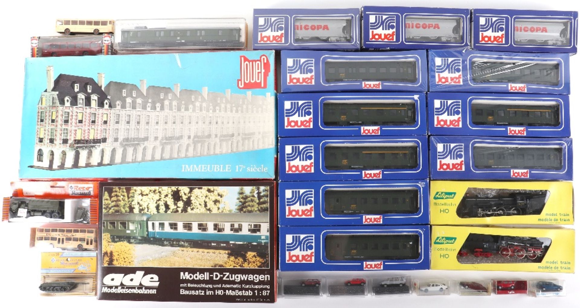 Boxed Liliput and Jouef HO gauge locomotive and rolling stock