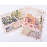 Pair of Watercolour Paintings by Major M Champion Jones Prisoner of War in Oflag IX-A/H