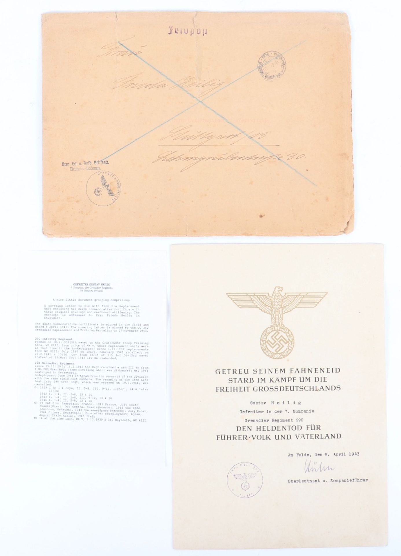 WW2 German Death Notice and Letter
