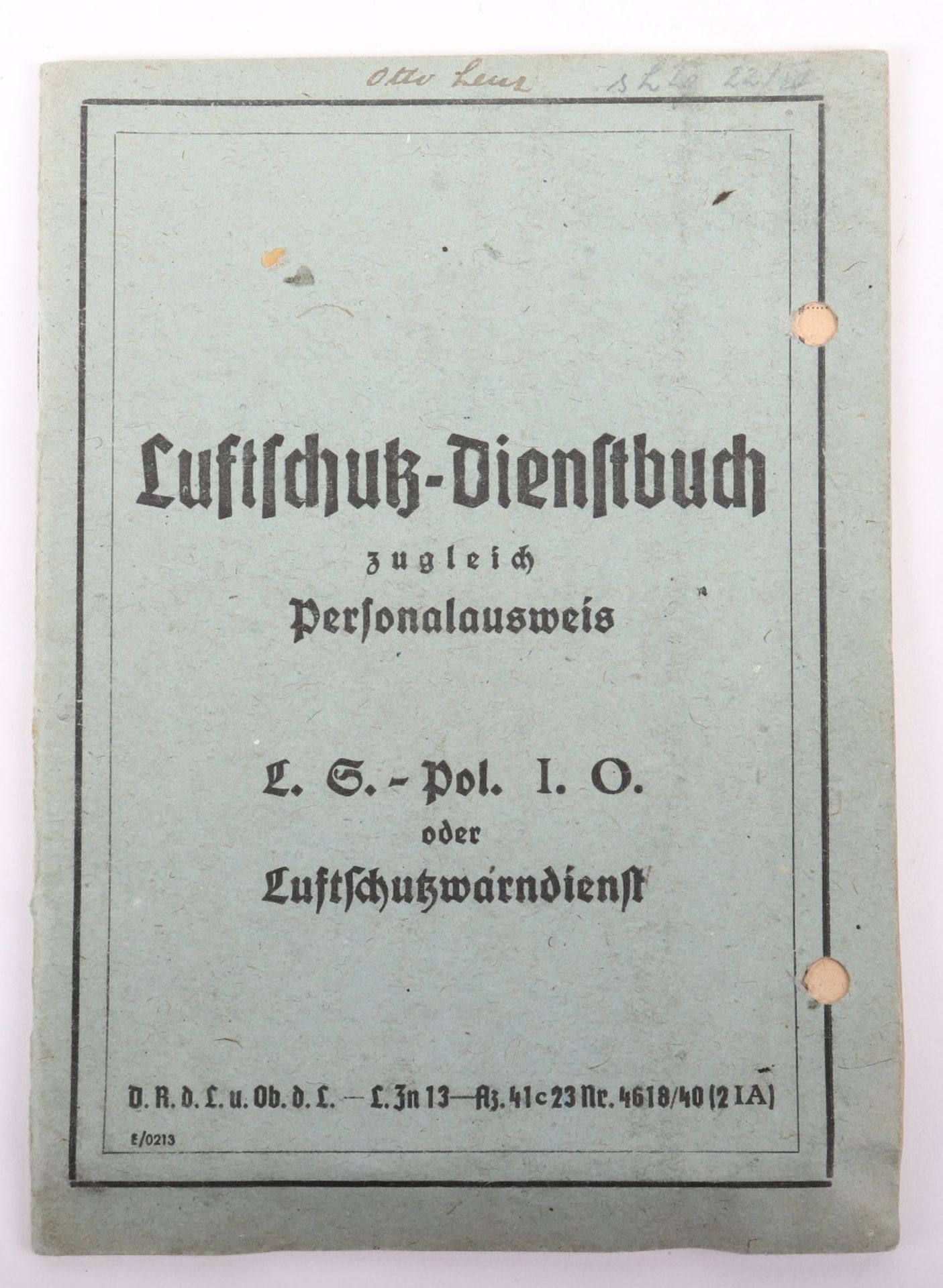 WW2 German Luftschutz Police Service Book