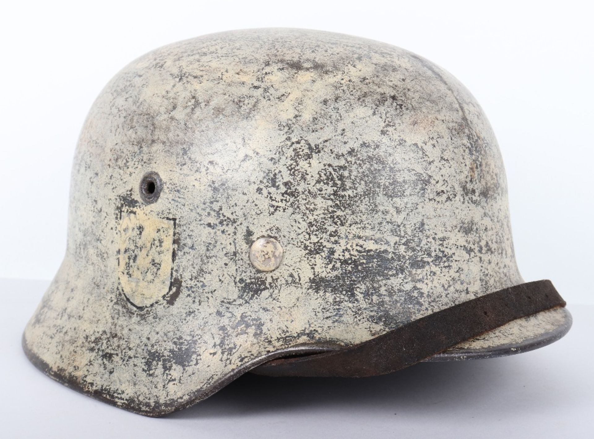 Waffen-SS Single Decal Winter Camouflaged Steel Combat Helmet