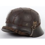 German Army Single Decal Combat Helmet with Chicken Wire Half Basket