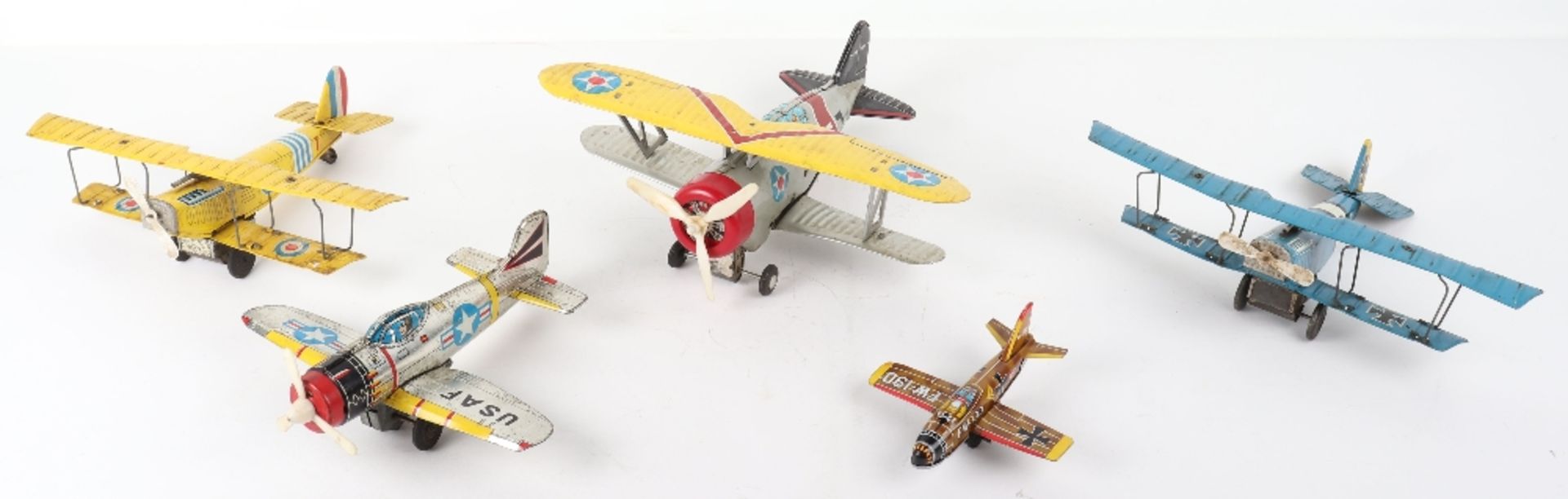 Five Japanese tinplate Aeroplanes, 1960s