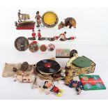Selection of playworn tinplate and other toys,