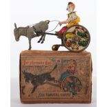 Boxed Lehmann (Germany) Tinplate Clockwork The Comical Clown, The Balky Mule Stubborn Donkey