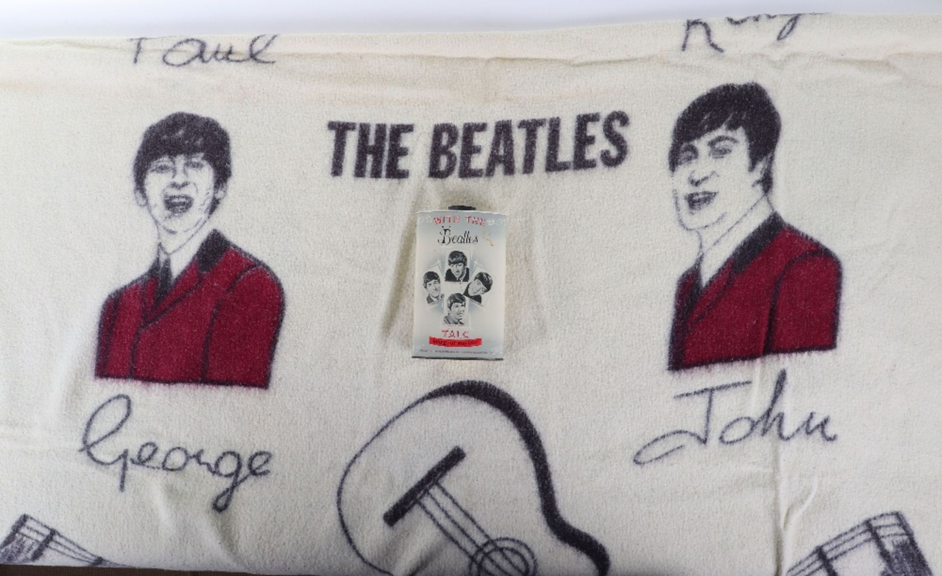 TALC Powder “with the Beatles” 1960s tin and blankets
