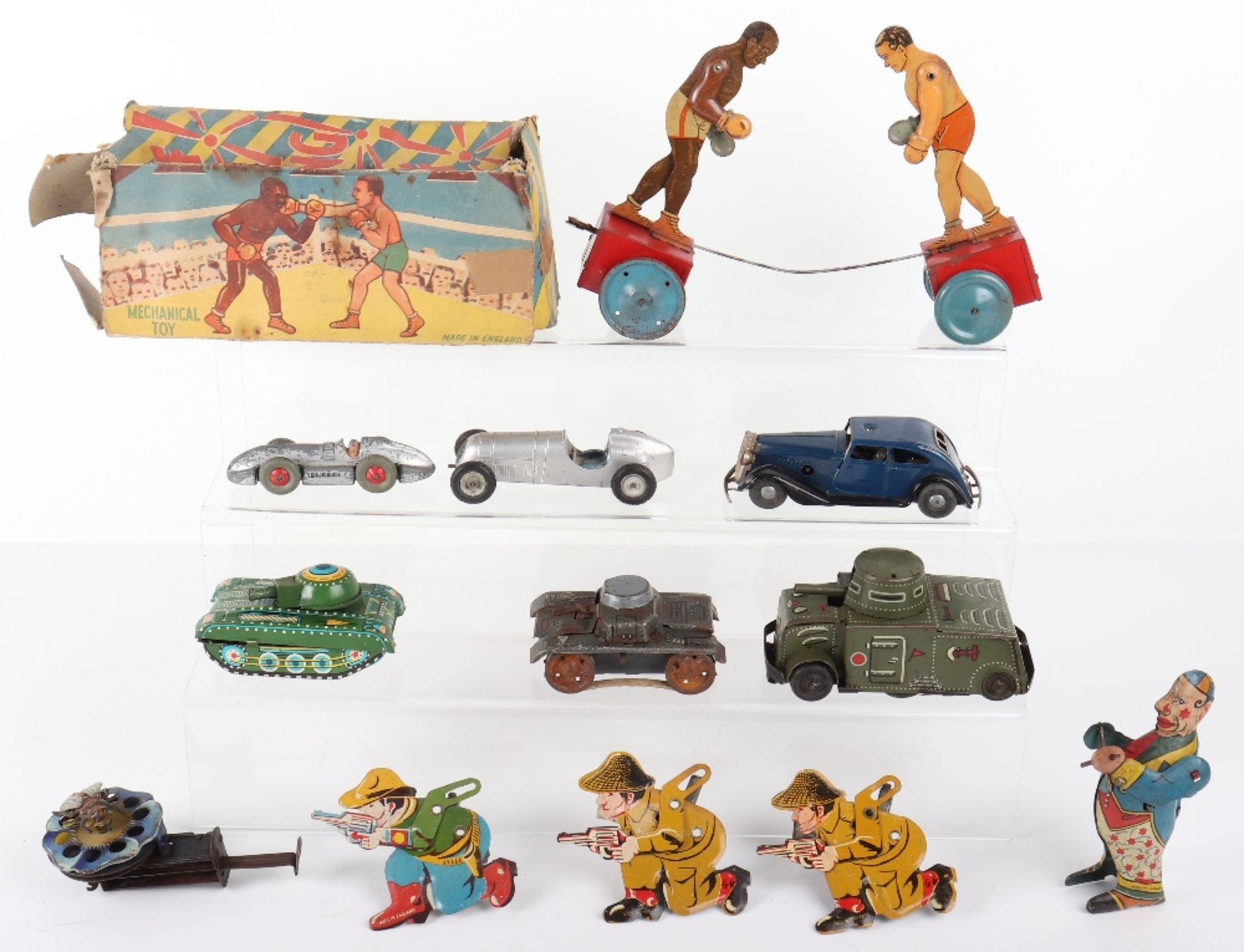 British tinplate boxing toy and other novelty toys