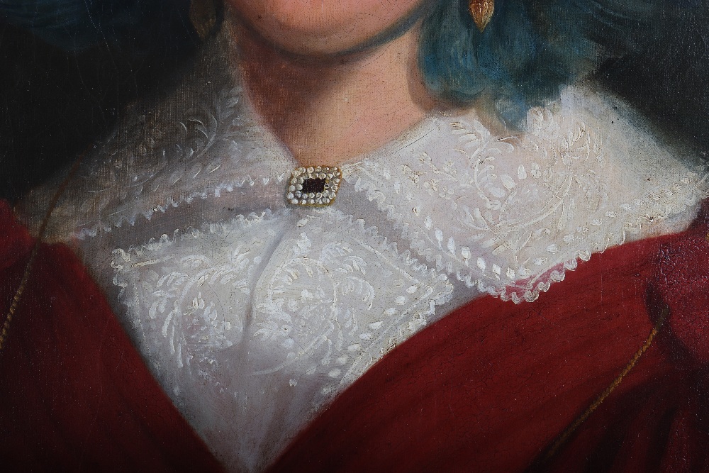 An 18th century portrait of “Lady in a blue and white bonnet”, Streater family of East Sussex, belie - Image 4 of 15