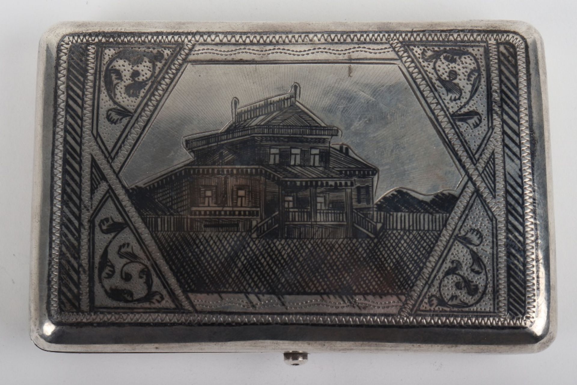 A 19th century Russian silver niello cigar box, possibly Ivan Saltykov, Moscow, Kokoshnik marks