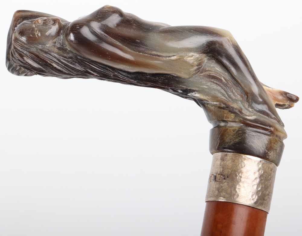 A fine silver and horn walking stick - Bild 6 aus 8